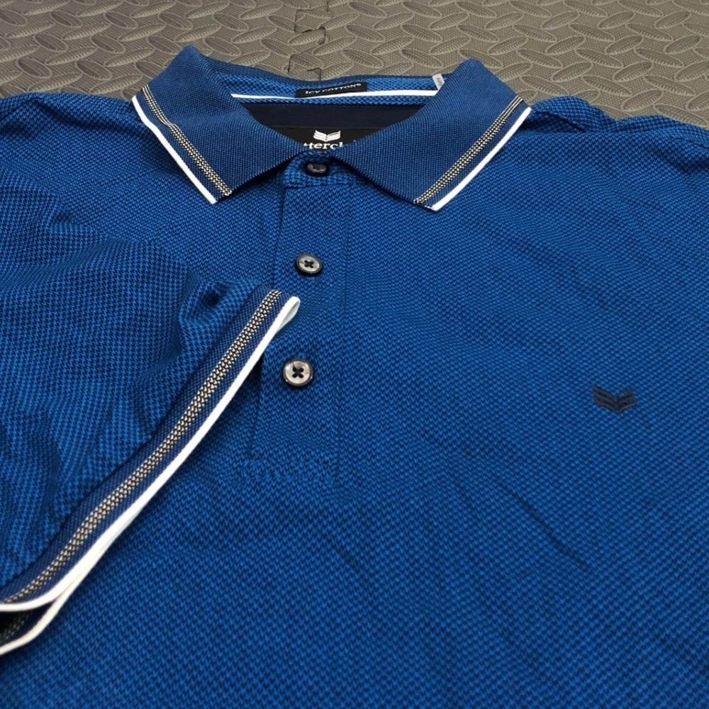 Buttercloth Icy Cotton Polo Shirt Mens XL Blue Textured Short Sleeve Regular Fit